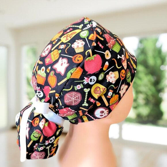 Halloween Sweets~ Ponytail Scrub Cap, Surgical Hat, OR, CNA, MD, NP, Vet, Gift - Picture 2 of 3